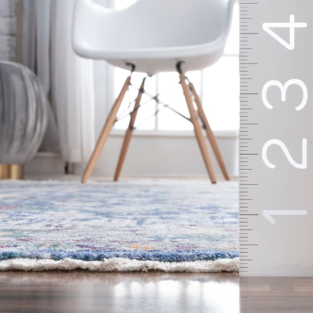 Folktime Fading Floral Fringe Blue Rug