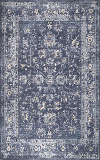 Blue 6' 7" x 9' Bordered Floral Rug swatch