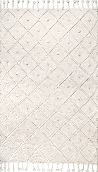 Ivory Diamond Textured Trellis Tassel Rug swatch