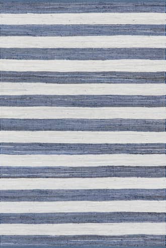 Blue 6' x 9' Striped Rag Handwoven Cotton Rug swatch