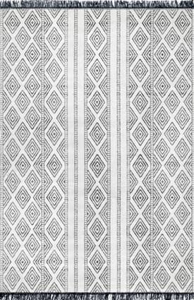 Gray 4' x 6' Indoor/Outdoor Striped With Tassels Rug swatch