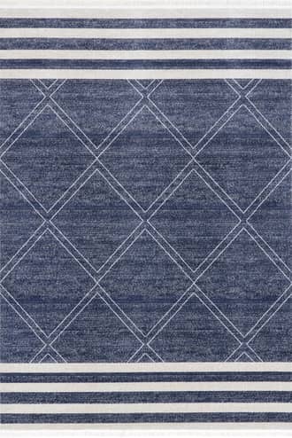 Blue 9' x 12' Diamonds And Stripes Fringe Indoor/Outdoor Rug swatch