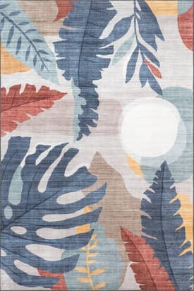 Blue 8' x 10' Mindy Leaves Washable Indoor/Outdoor Rug swatch
