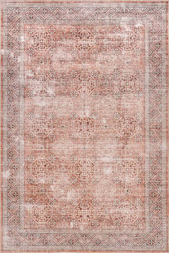 Rust 4' x 6' Kaylee Faded Trellis Border Spill Proof Washable Rug swatch