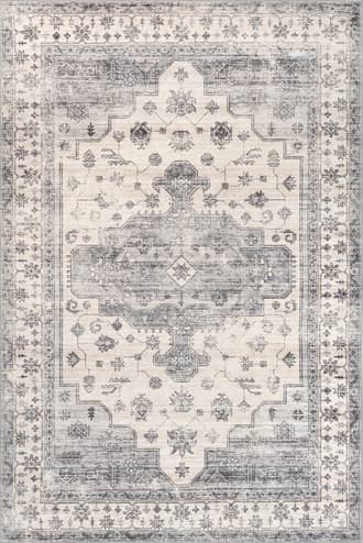 Light Gray 2' x 3' Francis Cartouche Medallion Washable Rug swatch
