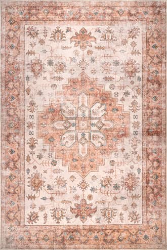 Peach 2' 6" x 8' Mara Medallion Washable Rug swatch