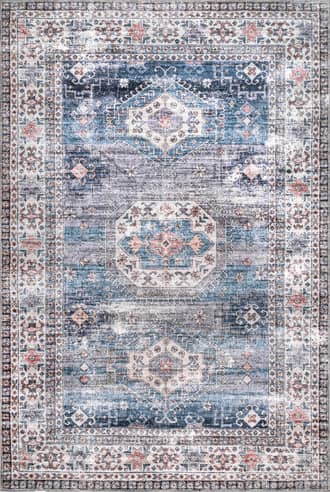 Blue 5' x 8' Allison Faded Washable Rug swatch