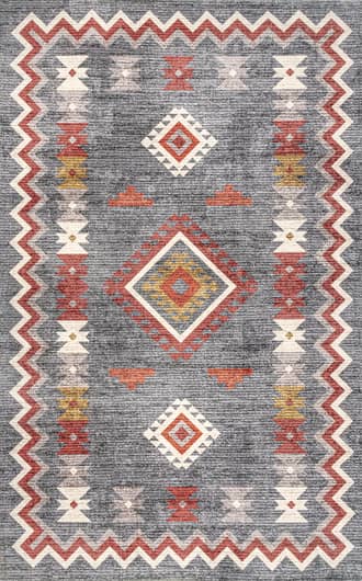 Grey 5' x 8' Nancy Southwestern Diamond Washable Rug swatch