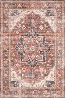 Red 5' x 8' Dionne Washable Vintage Faded Rug swatch