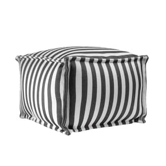 Grey Printed Striped Indoor/Outdoor Pouf swatch