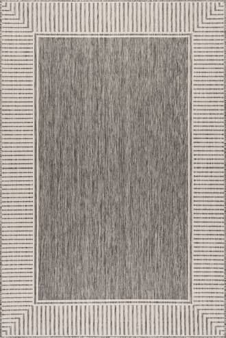Grey 2' x 3' Striped Border Indoor/Outdoor Flatweave Rug swatch