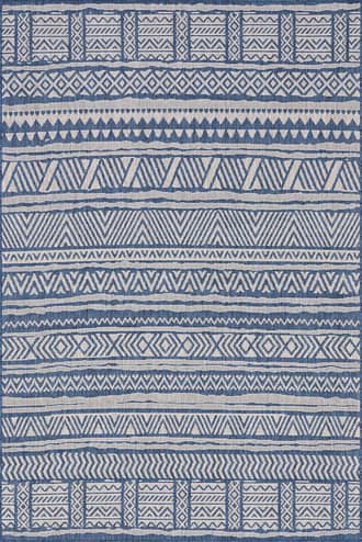 Blue 6' 7" x 9' Striped Banded Indoor/Outdoor Rug swatch