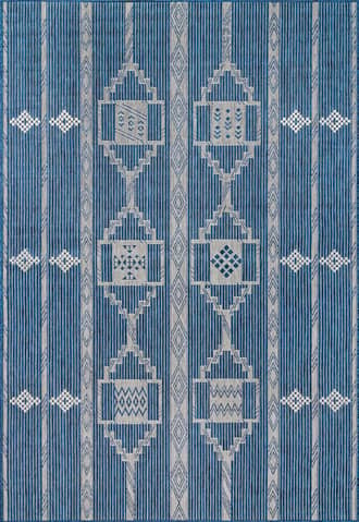 Blue 8' x 10' Liana Striped Geometric Indoor/Outdoor Rug swatch