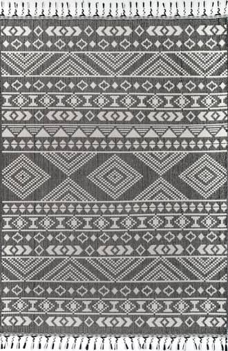 Grey 6' 7" x 9' Banded Tribal Printed Flatweave Rug swatch