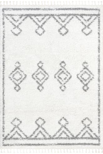 White 4' Moroccan Diamond Drop Tassel Rug swatch