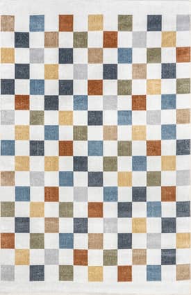 Beige 4' x 6' Carina Washable Colorful Checkered Rug swatch