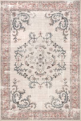 Light Gray 5' x 8' Faded Wreath Washable Rug swatch