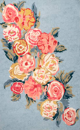 Light Blue Everleigh Rose Bouquet Washable Rug swatch
