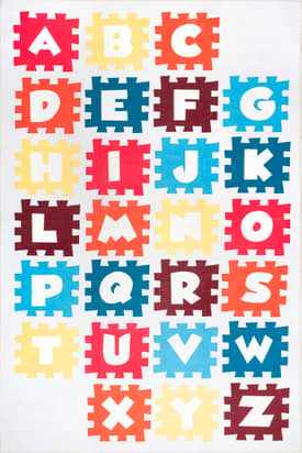 Multi Kayden Alphabet Jigsaw Kids Washable Rug swatch