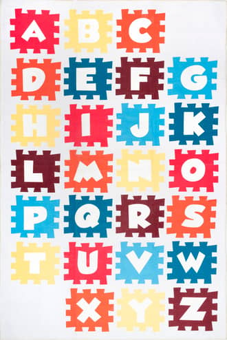 Multicolor 3' x 5' Kayden Alphabet Jigsaw Kids Washable Rug swatch