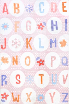 Pink 3' x 5' Felecia Alphabet Kids Washable Rug swatch