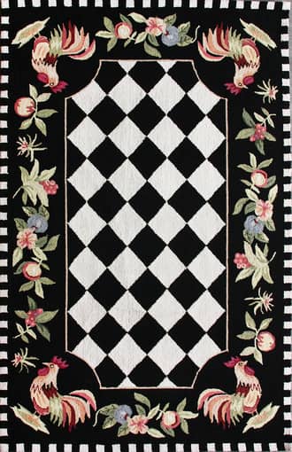 Black 8' 6" x 11' 6" Rooster Rug swatch
