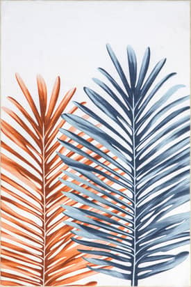Blue 4' x 6' Tommie Palm Leaves Washable Indoor/Outdoor Rug swatch