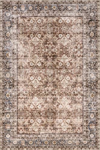Brown 8' x 10' Eula Spill Proof Vintage Floral Washable Rug swatch