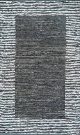 Gray 2' 6" x 8' Handwoven Striped Border Leather Rug swatch