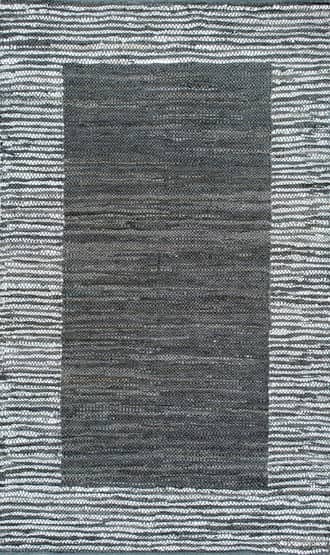 Grey 3' x 5' Handwoven Striped Border Leather Rug swatch