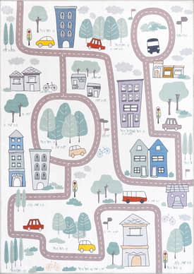 White 7' x 9' Washable Charlie Town Map Rug swatch