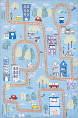 Blue 7' x 9' Washable Charlie Town Map Rug swatch