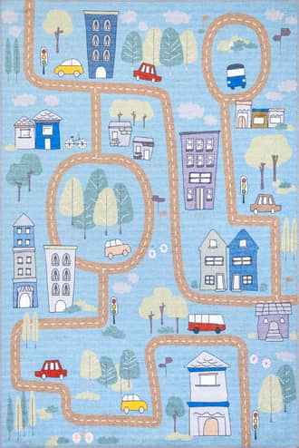 Blue 5' x 8' Washable Charlie Town Map Rug swatch