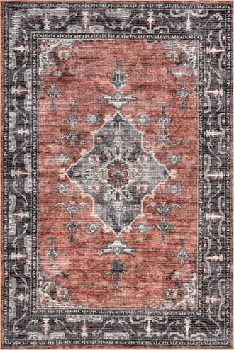 Rust 4' x 6' Wild Orchid Washable Rug swatch