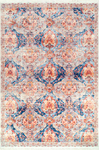 Blue Abstract Ornamental Fringe Rug swatch