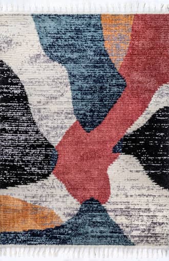Blue Jocelyn Fringed Abstract Rug swatch