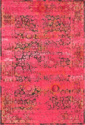 Cherry Pink Color Washed Floral Rug swatch