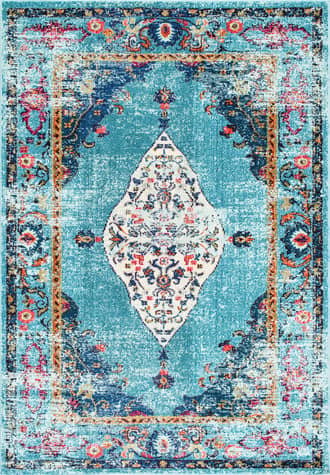 Aqua 4' Iris Fading Oriental Medallion Rug swatch