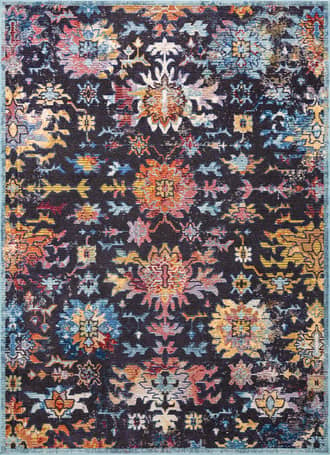 Navy 2' x 8' Polychromic Floral Space Rug swatch