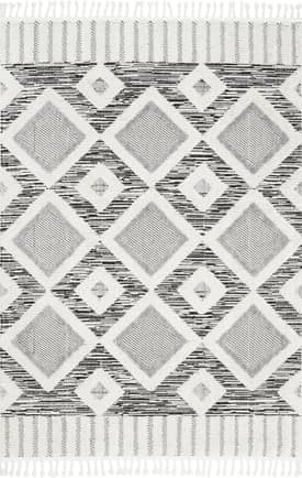 Gray 6' 7" x 9' Shaggy Checkered Tiles Tassel Rug swatch