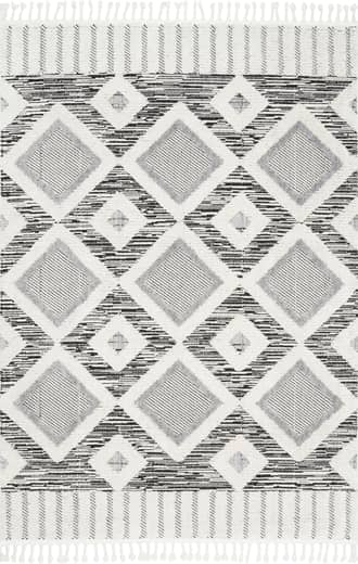 Grey Shaggy Checkered Tiles Tassel Rug swatch