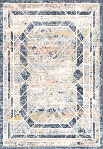 Blue 4' x 6' Murial?Washable Faded Geometric Rug swatch