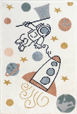 Beige 4' x 6' Rasha Kids Astronauts In Space Rug swatch
