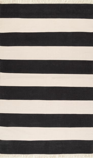 Beachward Awning Striped Flatweave, Black And White Striped Flat Weave Rug