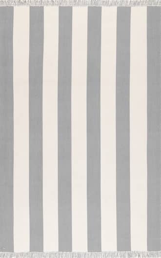 Grey 5' x 8' Wide Striped Flatweave Tassel Rug swatch