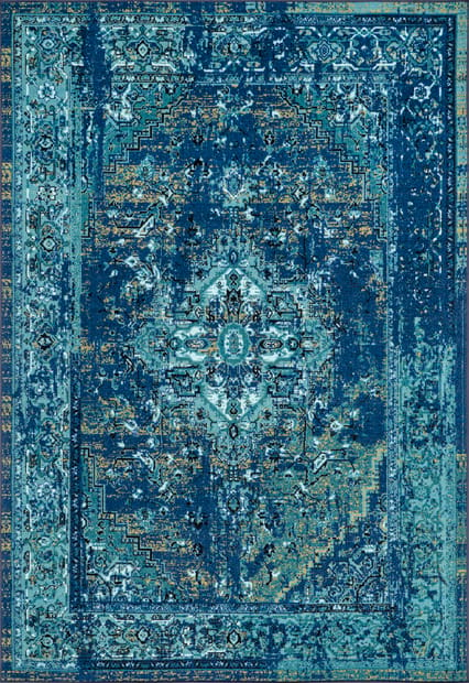 Printed Persian Overdyed Vintage Blue Rug, Overdyed Teal Rug