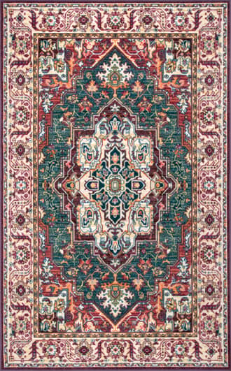 Printed Floral Cartouche Medallion Rug secondary image