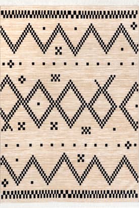 Off White Checkered Moroccan Tassel Non-Slip Backing Rug swatch