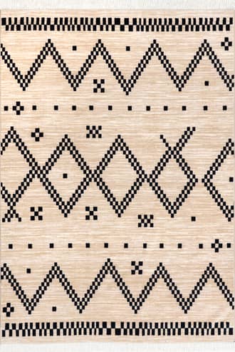 Off White Checkered Moroccan Tassel Non-Slip Backing Rug swatch