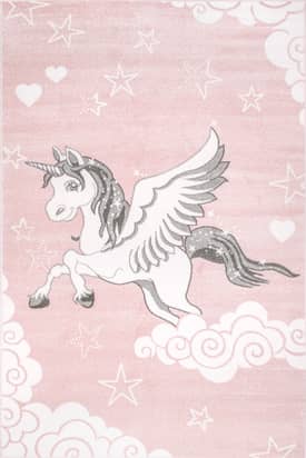 Pink 9' x 12' Flying Unicorn Nursery Rug swatch